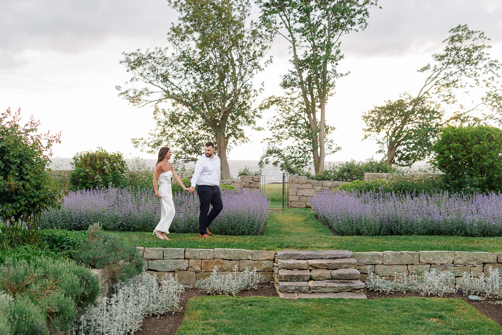 Couples Photographer CT and Wedding Videographer | Serving Newport, RI, and New England Areas | Couple walking at Eolia Mansion for Engagement session